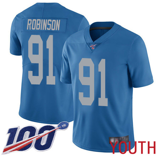 Detroit Lions Limited Blue Youth Ahawn Robinson Alternate Jersey NFL Football #91 100th Season Vapor Untouchable->women nfl jersey->Women Jersey